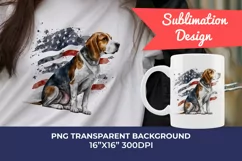 Patriotic Beagle Dog Watercolor Clip Art, PNG Sublimation Product Image 1