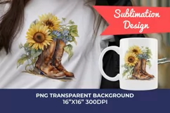 Watercolor Western Boots and Sunflowers PNG for Sublimation Product Image 1