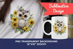 Cute Baby Owl and Sunflowers Watercolor PNG for Sublimation Product Image 1