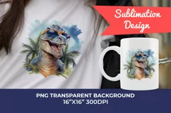 Summer Vibes T-Rex/Tyrannosaurus Watercolor PNG Sublimation Product Image 1