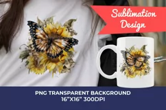 Watercolor Butterfly and Sunflowers PNG for Sublimation Product Image 1