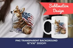 Patriotic Corgi Dog Watercolor ClipArt, PNG Sublimation Product Image 1