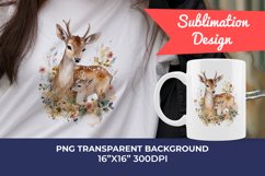 Watercolor Deer Mom and Baby Clipart PNG for Sublimation Product Image 1