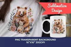 Watercolor Mother and Baby Bear PNG for Sublimation Product Image 1