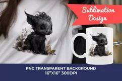 Cute Black Baby Dragon Clipart PNG for Sublimation Product Image 1