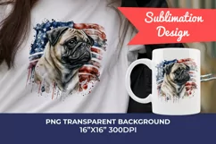 Patriotic Pug Dog Breed Watercolor Clip Art, PNG Sublimation Product Image 1
