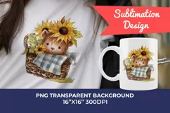 Cute Baby Highland Cow and Sunflowers Watercolor Sublimation Product Image 1