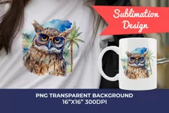 Summer Vibes Owl Watercolor PNG Clipart for Sublimation Product Image 1
