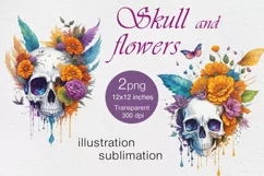 Skull and flowers PNG sublimation Product Image 1