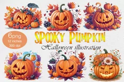 Watercolor Spooky Pumpkin PNG sublimation Product Image 1