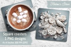 3D birds Square Coasters | Coaster Sublimation design PNG Product Image 1
