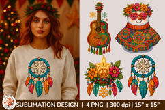 Christmas Hippie Boho Clipart, Groovy 70s Christmas Product Image 1