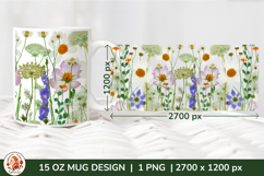 Wild Flowers Mug Sublimation Design Wrap 15 oz, Cottagecore Product Image 1