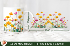 Wild Flowers Mug Sublimation Design Wrap 15 oz, Cottagecore Product Image 1