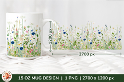 Wild Flowers Mug Sublimation Design Wrap 15 oz, Cottagecore Product Image 1