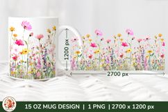 Wild Flowers Mug Sublimation Design Wrap 15 oz, Cottagecore Product Image 1
