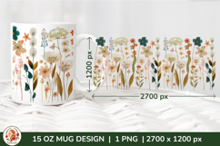 Wild Flowers Mug Sublimation Design Wrap 15 oz, Cottagecore Product Image 1