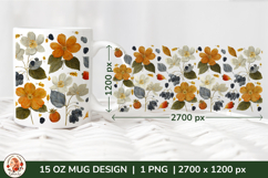 Wild Flowers Mug Sublimation Design Wrap 15 oz, Cottagecore Product Image 1