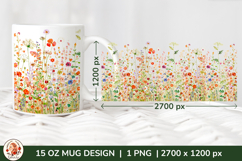 Wild Flowers Mug Sublimation Design Wrap 15 oz, Cottagecore Product Image 1