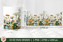 Wild Flowers Mug Sublimation Design Wrap 15 oz, Cottagecore Product Image 1
