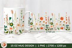 Wild Flowers Mug Sublimation Design Wrap 15 oz, Cottagecore Product Image 1