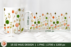 Wild Flowers Mug Sublimation Design Wrap 15 oz, Cottagecore Product Image 1