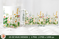 Wild Flowers Mug Sublimation Design Wrap 15 oz, Cottagecore Product Image 1