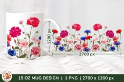 Wild Flowers Mug Sublimation Design Wrap 15 oz, Cottagecore Product Image 1