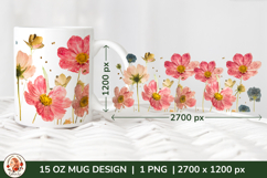 Wild Flowers Mug Sublimation Design Wrap 15 oz, Cottagecore Product Image 1
