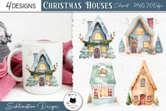 Christmas House PNG Designs | Watercolor Christmas Clipart Product Image 1