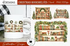 Watercolor Bookshelf Christmas Clipart | Book Lover Clipart Product Image 1