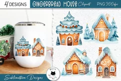 Watercolor Christmas Clipart | Gingerbread House Png Designs Product Image 1