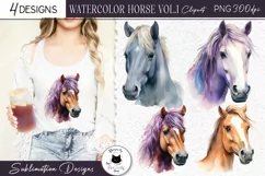 Watercolor Horse Clipart Vol.1 | Animal Sublimation Designs Product Image 1
