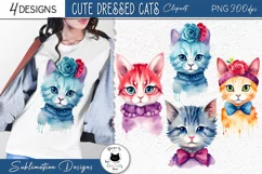Funny Dressed Cats PNG Designs | Watercolor Cat Clipart Product Image 1