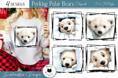 Peeking Polar Bears Christmas Clipart | Winter PNG Designs Product Image 1