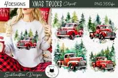 Watercolor Christmas Truck Clipart | Christmas Sublimation Product Image 1