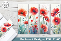 Red Flowers Bookmark Printable Bookmark 4 PNG Product Image 1