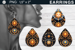 Golden Sun earrings sublimation designs, 4 PNG Product Image 1