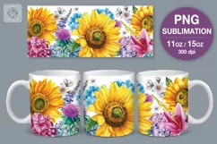 Summer Vibes mug PNG sublimation. 11 & 15 oz mug wrap Product Image 1