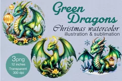 3 Dragon 3PNG watercolor Christmas clipart Product Image 1