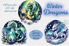 3 Dragon 3PNG watercolor Christmas clipart Product Image 1