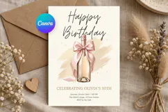 Champagne Birthday Invitation Canva Template Product Image 1