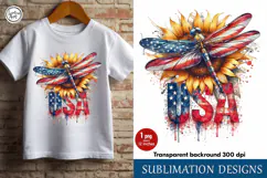 4th of July Dragonfly sublimation print design PNG Product Image 1