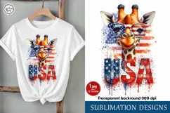 4th of July Giraffe sublimation print design PNG Product Image 1