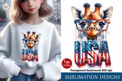 4th of July Giraffe sublimation print design PNG Product Image 1