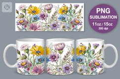 Wild Flower mug PNG sublimation. 11 &amp; 15 oz mug wrap PNG Product Image 1