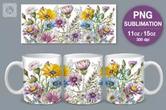 Wild Flower mug PNG sublimation. 11 & 15 oz mug wrap PNG Product Image 1