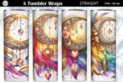 4 Boho Moon Tumbler Sublimation, 20 oz Tumbler Wrap Product Image 1