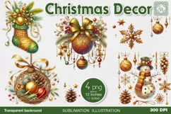 4 Christmas Decor. Watercolor Cliparts. 4 PNG sublimation Product Image 1