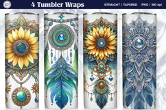 4 Boho Tumbler Sublimation, 20 oz Tumbler Wrap Product Image 1
